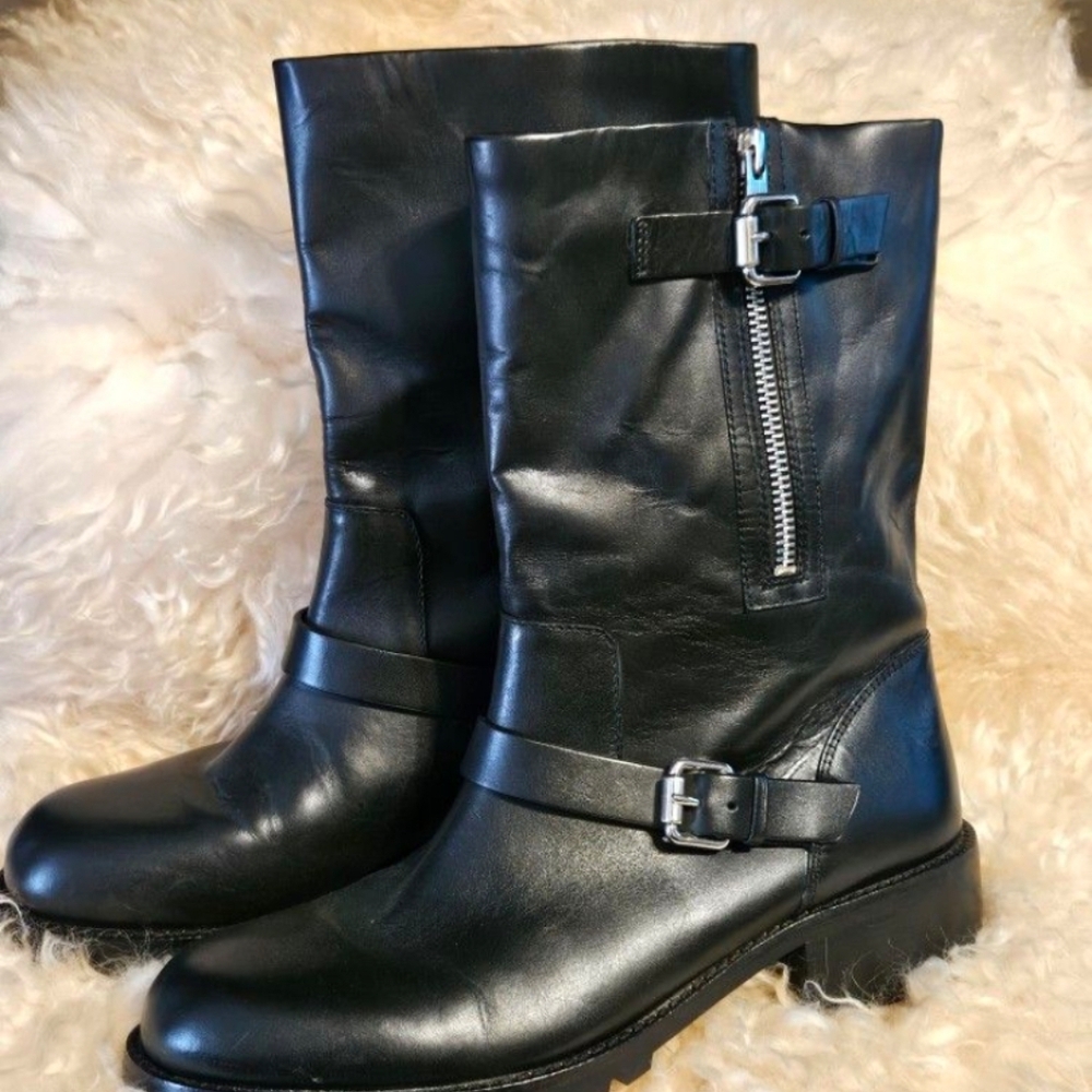 Vero Cuoio Black Leather Combat Boots Size 8.5